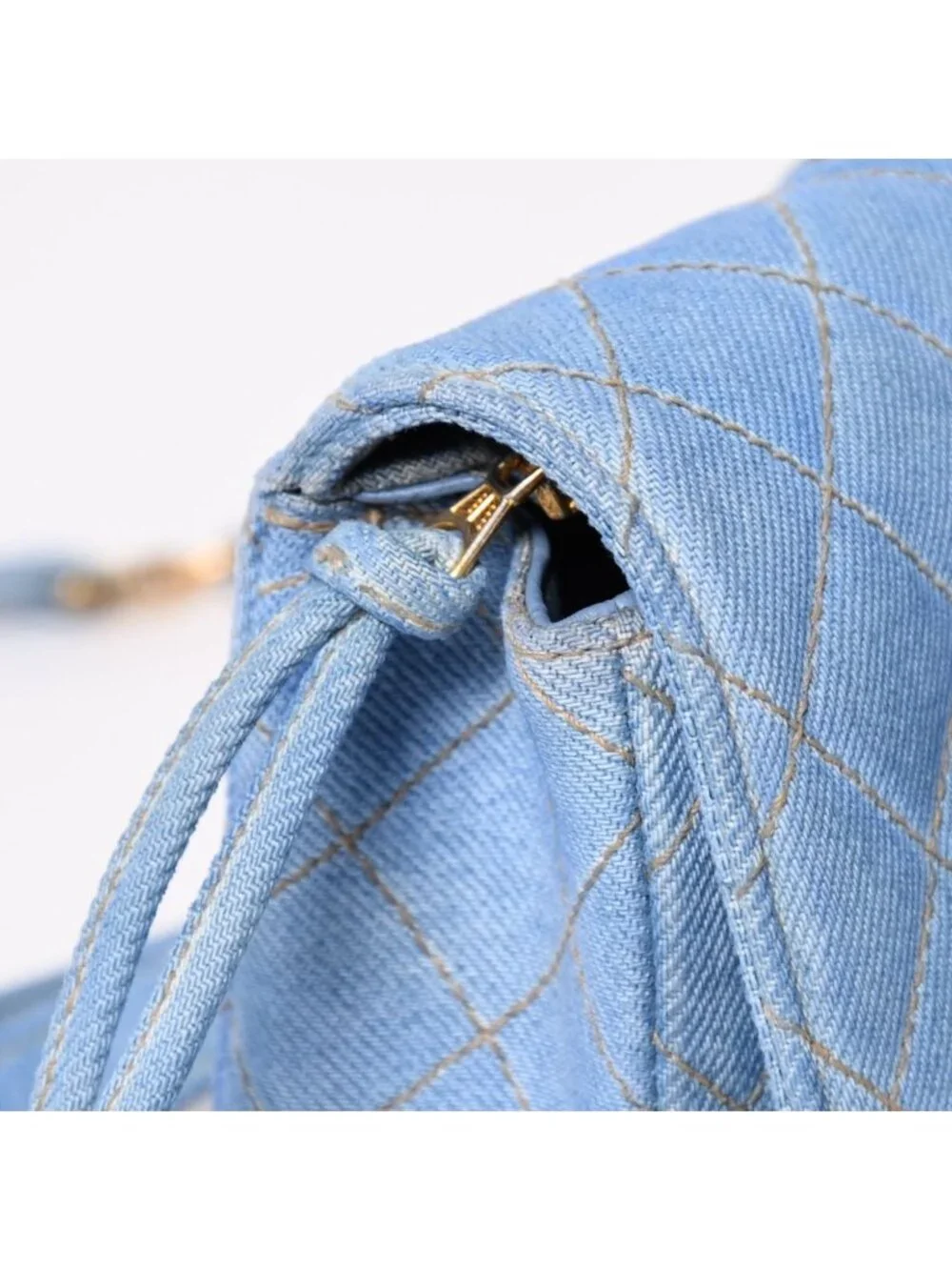 Chanel Quilted Denim Backpack Turnlock Indigo Blue Gold